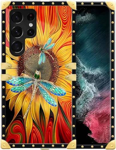 Funda compatible con Samsung Galaxy S22 Ultra, funda protectora de TPU suave a prueba de golpes de 4 libélulas en la flor para Samsung Galaxy S22