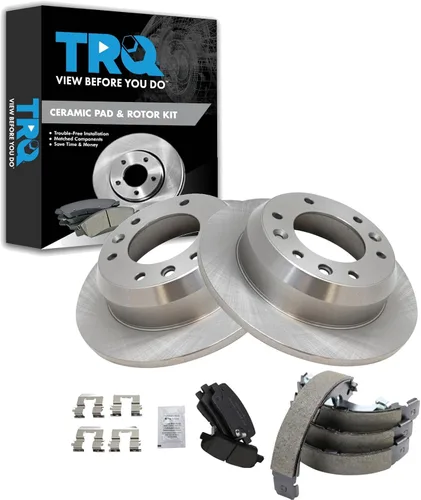 Miniatura 139 de TRQ Kit de pastillas de freno y rotor Posi trasero premium con zapatas de estacionamiento para camión GM SUV