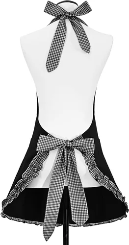 Miniatura 4 de Violet Mist Lindos delantales negros para mujeres con bolsillos, delantales vintage retro elegantes para niñas con lazo, vestido sexy de los años
