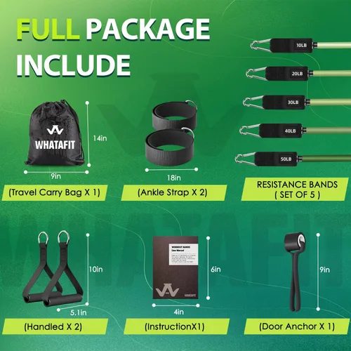 Miniatura 2 de WHATAFIT Bandas de resistencia, bandas de ejercicio, bandas de resistencia para entrenamiento, bandas de entrenamiento con asas para hombres y Verde