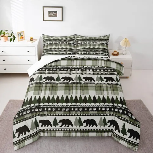 Miniatura 5 de Juego de edredón con siluetas de oso para niños, tamaño individual, decoración de Navidad para niños y niñas, adultos, edredón de plumón de pinos