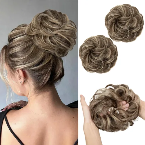 Miniatura 10 de SARLA 2 piezas de cabello desordenado color burdeos, onduladas, rizadas, sintéticas, coleteros falsos, extensiones de cola de caballo para mujeres