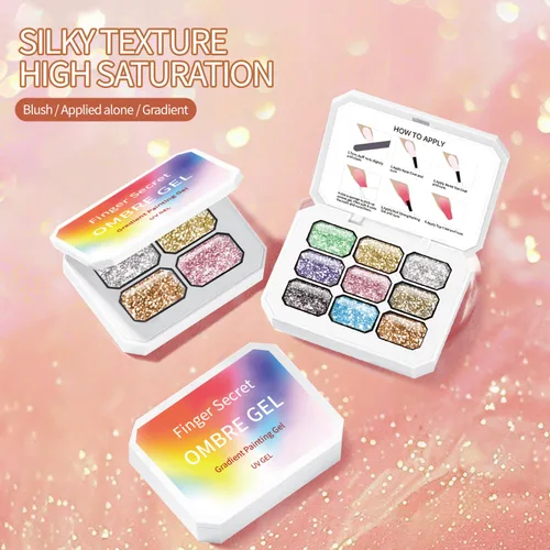 Miniatura 4 de Finger Secret - Juego de 9 colores de esmalte de uñas de gel Ombre Pat, paleta de esmaltes de gel con 20 esponjas de uñas para arte de uñas de gel