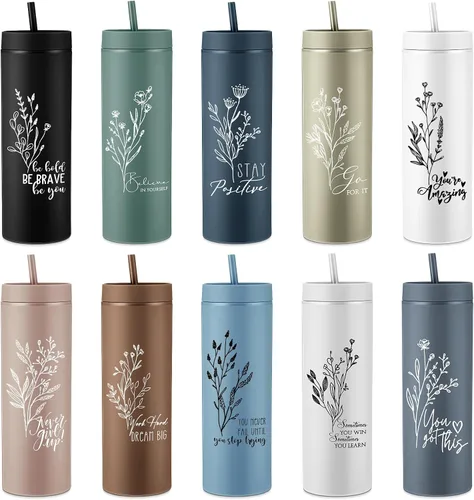 Miniatura 10 de Tioncy 10 vasos de agradecimiento a los empleados de 16 onzas con tapa y popote inspirador mate para agua con popote para enfermera