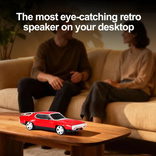 Miniatura 8 de WSTER Altavoz Bluetooth retro para automóvil con sonido estéreo HD, emparejamiento TWS, luces LED de fiesta, micrófono incorporado, altavoz Rojo