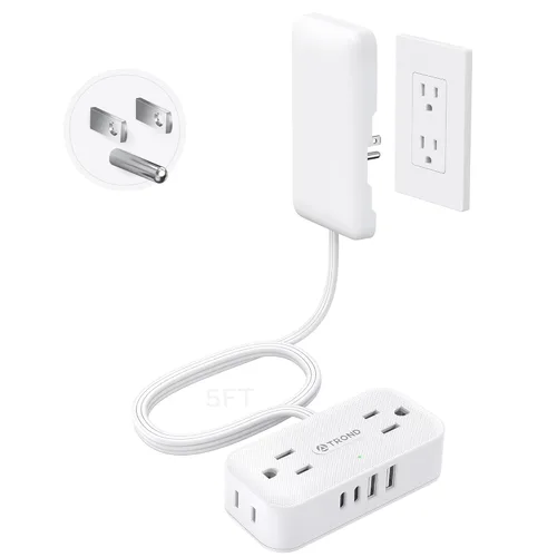 Miniatura 12 de TROND Regleta de alimentación de enchufe plano de 5 pies, cable de extensión plano pequeño con múltiples tomas, 4 puertos de CA y 4 puertos USB