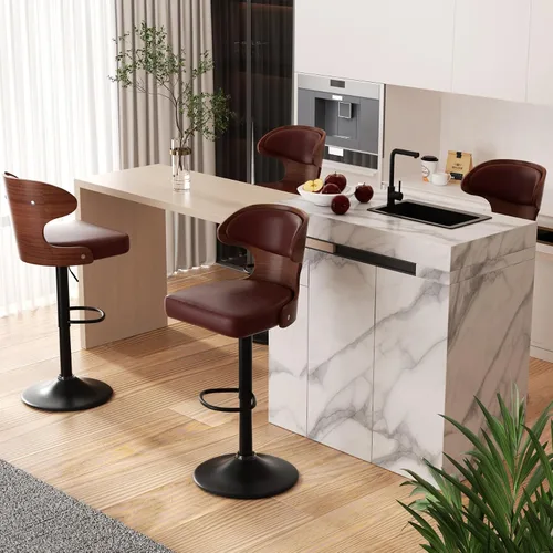 Miniatura 23 de Nalupatio Juego de 1 taburete de bar con altura ajustable de 24.5 a 33.5 pulgadas, taburetes de bar giratorios de madera curvada con respaldo