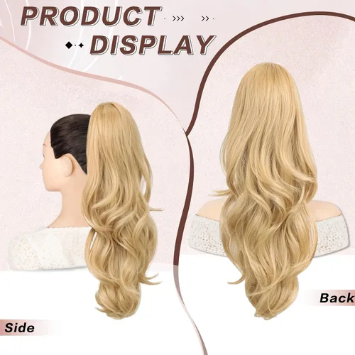 Miniatura 4 de Extensión de cola de caballo rubio, extensión de cola de caballo con cordón de 20 pulgadas para mujeres, extensiones de cabello de cola de caballo