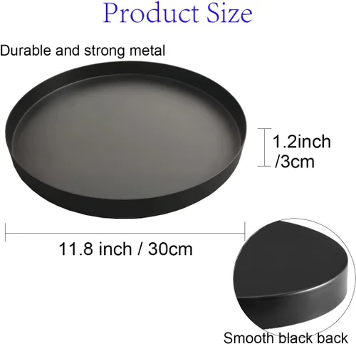 Miniatura 2 de Bandeja redonda de metal negro para velas, bandeja de servir decorativa para decoraciones modernas de hogar de granja (11.8")