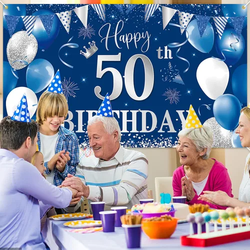 Miniatura 6 de Telón de fondo de pancarta de 30 cumpleaños, decoraciones de feliz cumpleaños de BTZO 30, fondo de fotos de tela azul plateada para hombres