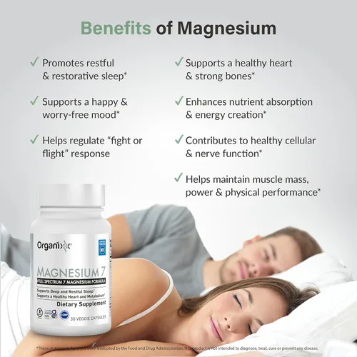 Miniatura 4 de Suplemento de magnesio Organixx, cápsulas naturales de magnesio para apoyo del sueño, recuperación muscular, con vitamina B6 y citrato y glicinato