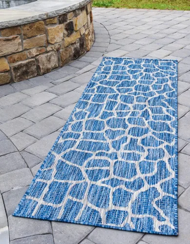 Unique Loom Outdoor Safari Collection - Alfombra de área - Jirafa (2' x 6' 1" camino, azul/gris)