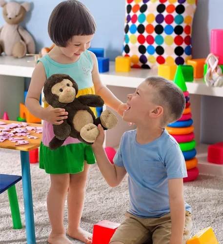 Miniatura 6 de DolliBu Peluche de mono – Animal de peluche súper suave, lindo peluche marrón de vida silvestre, adorable juguete de peluche esponjoso para niños