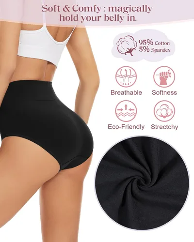 Miniatura 3 de Sunm Boutique Ropa interior de algodón para mujer, de cintura alta, cobertura completa, bragas, talla grande, paquete de 3457