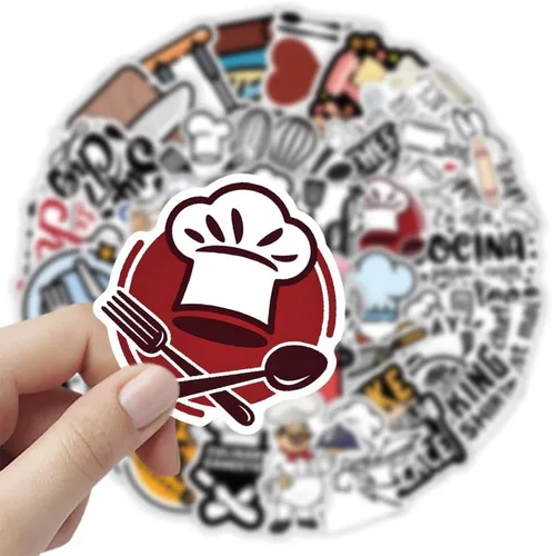 Miniatura 4 de Calcomanías de chef 54 calcomanías de vinilo impermeables para botellas de agua, tazas, computadora, teléfono celular, patineta, guitarra Peel