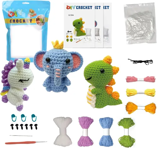 Miniatura 4 de GZBZTZ Kit de ganchillo de animales salvajes 3 en 1: león, zorro y jirafa Juego de safari amigurumi para principiantes con guía de video Regalo