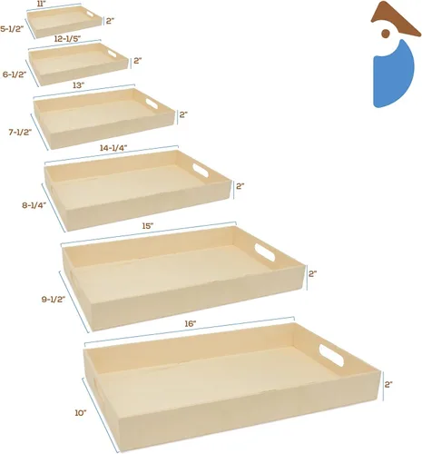 Miniatura 2 de Bandejas de madera sin terminar con asas, juego de 6, para manualidades, resina, organización, decoración de bricolaje y actividades Montessori, por