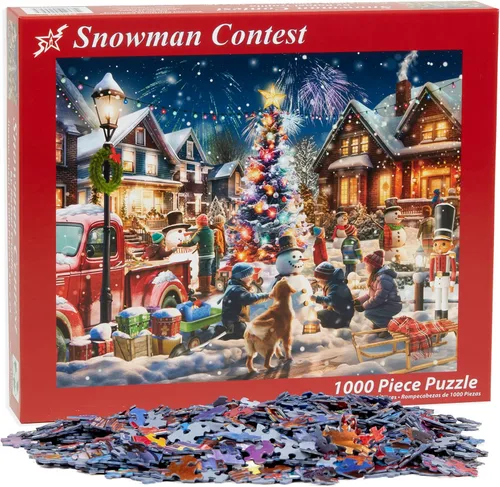 Miniatura 4 de Vermont Christmas Company Snowman Contest - Rompecabezas de 1000 piezas, rompecabezas de Navidad de piezas grandes, piezas entrelazadas