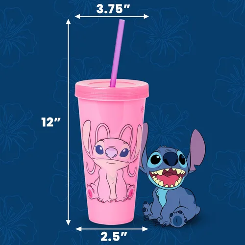 Miniatura 4 de Silver Buffalo Disney Lilo and Stitch Angel Coconut Flowers - Paquete de 2 vasos de plástico que cambian de color, 24 onzas Stitch y ángel