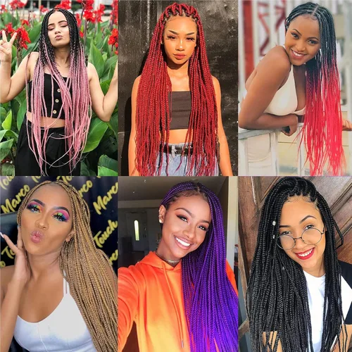 Miniatura 5 de Cabello trenzado preestirado con ajuste de agua caliente rojo de 26 pulgadas, paquete de 8 paquetes de 8 paquetes de extensiones de cabello de fibra