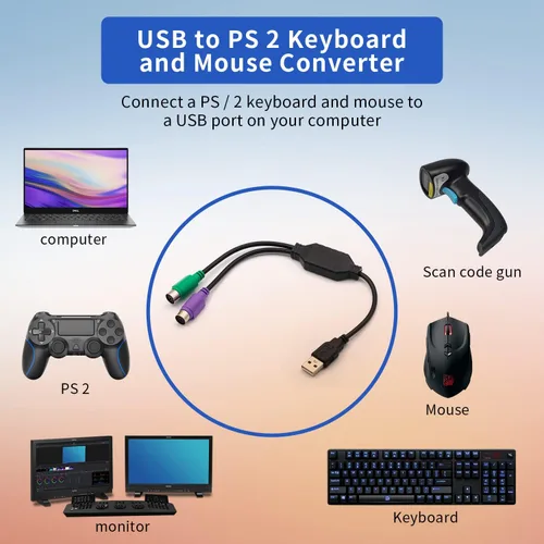 Miniatura 2 de PS/2 to USB Adapter Cable, 4Pack PS2 Female to USB Male Converter Connector Adapter for PC Keyboard