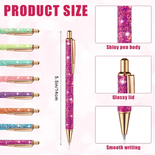 Miniatura 2 de Sherr Juego de 16 bolígrafos y cuadernos con purpurina, mini bloc de notas en espiral, bolígrafos elegantes para niños, niñas, mujeres, lentejuelas