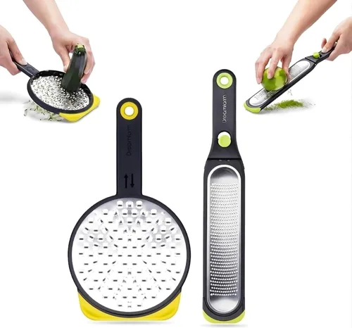 Dreamfarm Juego de herramientas de cocina, Ograte & Ozest, rallador ultrafino de doble cara y zester autolimpiante con cubiertas a presión,