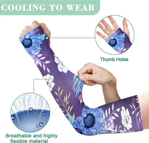 Miniatura 4 de 4 pares de mangas de jardinería antideslizantes para el brazo con agujero para el pulgar, manga solar, mangas refrescantes para los brazos
