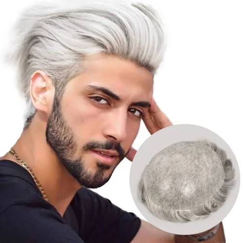 Miniatura 7 de Amiable toupee para hombres 0.001 in ultra suave piel fina para hombre, pieza de cabello humano real para hombres, sistema de reemplazo de cabello