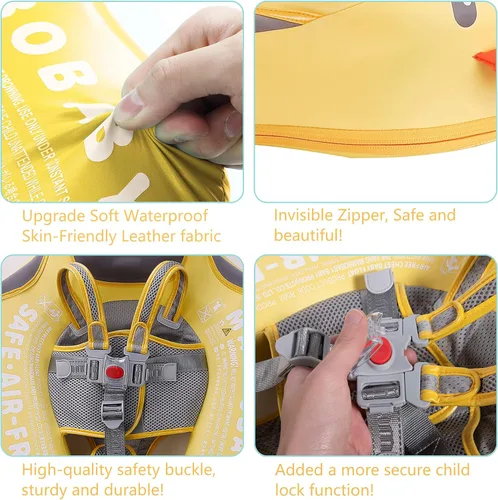 Miniatura 4 de Mambobaby Flotador de natación para bebé con toldo, flotador de bebé sólido no inflable, material de cuero suave impermeable y agradable a la piel