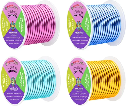 Miniatura 150 de Mandala Crafts - Alambre de aluminio anodizado de 8 calibre para hacer joyas - 9.75 m de alambre flexible negro colorido - Flexible para bonsái