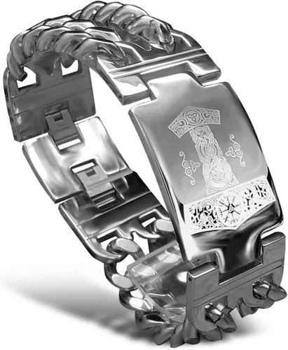 Bahamut - Pulsera de eslabones de cadena cubana de acero inoxidable para hombre, viking Odin Gungnir para hombre, joyería nórdica, L, Acero
