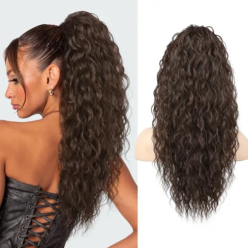 Miniatura 14 de SEIKEA Extensión de cola de caballo, cola de caballo falsa de 22" larga, ligera, rizada natural completa con cordón, extensión de cabello
