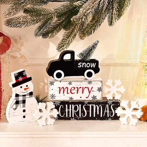 Miniatura 8 de Yinhua - Decoraciones de Navidad para interiores, decoración de mesa navideña, muñeco de nieve de camión negro con árbol de Navidad y copos