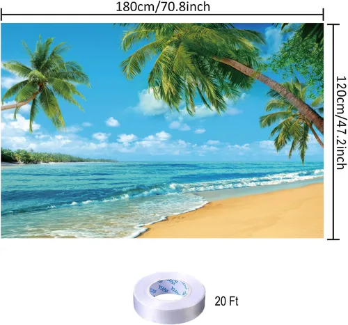 Miniatura 2 de Fondo de playa Hawaii Ocean Wall Banner de fondo de fotografía junto al mar para el hogar al aire libre, fiesta de cumpleaños, suministros
