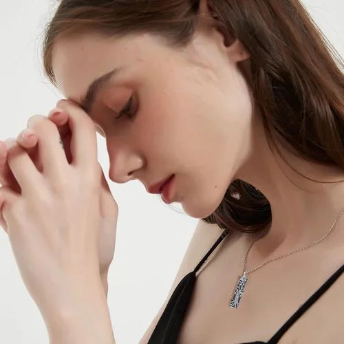 Miniatura 156 de Collar con colgante de urna de cenizas de cremación y árbol de la vida para mujer, plata de ley US1