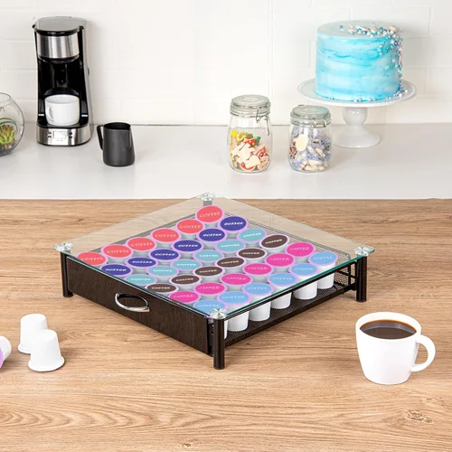 Miniatura 3 de Restaurantware Soporte para cápsulas de café de 15.16 x 13.58 x 3.35 pulgadas, organizador de cápsulas de café de hierro para 36 K-Cup, cajón