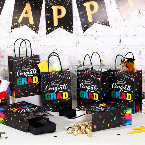 Miniatura 2 de TaoBary 24 bolsas de regalo de graduación de arcoíris negro 2026, bolsas de felicitaciones de graduación, recuerdos de fiesta con asas, regalos