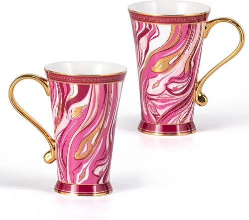 Miniatura 16 de KAMMAK Tazas de café de cerámica de 18 onzas de alto, juego de 2 tazas de té grandes con asa, tazas de té vintage, taza de capuchino para latte
