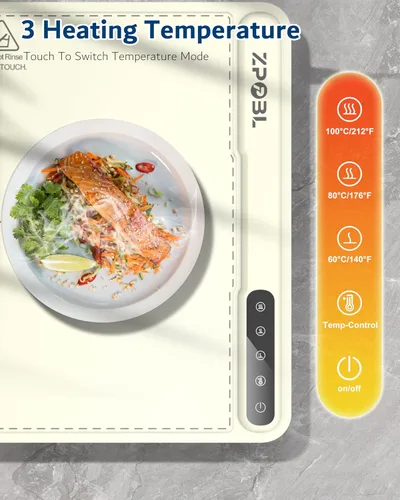 Miniatura 2 de Tapete de calentamiento para alimentos, bandeja eléctrica para calentar alimentos (24 x 16 pulgadas), calentamiento rápido de superficie completa