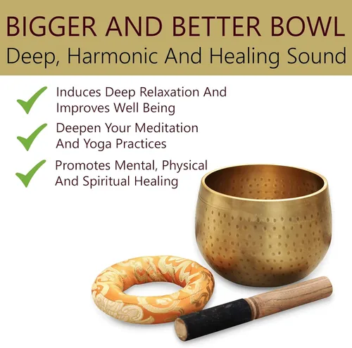 Miniatura 4 de DharmaObjects - Juego de cojín, mazo y cuenco tibetano cantor de meditación con anillo gong (Jumbo)