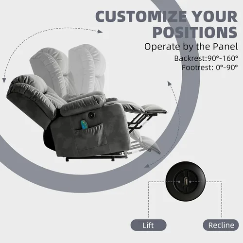 Miniatura 6 de Silla reclinable eléctrica para personas mayores, sillas reclinables eléctricas para adultos con masaje y calor, portavasos, control remoto, puertos