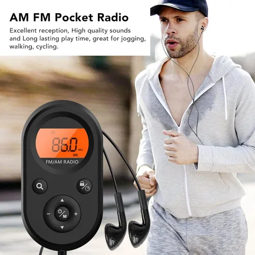 Miniatura 5 de Radio AM FM, mini radio de sintonización digital, radio estéreo portátil con auriculares, 76 a 108 MHz FM 520/522 a 1710 KHz AM para senderismo