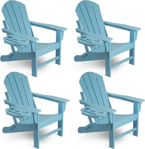 Miniatura 48 de NAVINE Juego de 2 sillas Adirondack plegables de polietileno de alta densidad con portavasos multifuncional, resistente a la intemperie, para Blanco