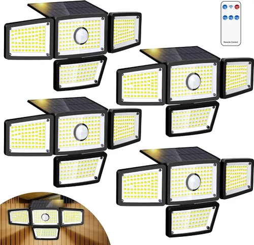 Miniatura 9 de Lámpara Solar con Sensor de 4 Cabezales, Luces Exteriores con Sensor de Movimiento 3000LM, 283 LED, 6500 K, Sensor de Movimiento, IP65 Impermeable