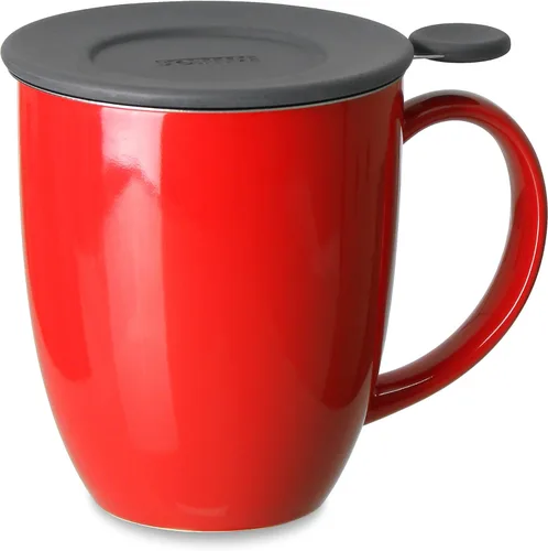 FORLIFE Uni Brew-in-Mug con infusor de té y tapa, 16 onzas, color rojo