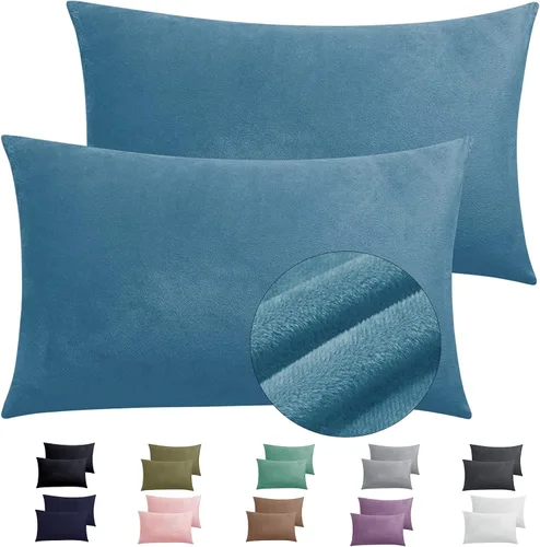TELUS Paquete de 2 fundas de almohada estándar de terciopelo con cremallera, súper suaves y acogedoras, fundas de almohada de franela difusa de lujo