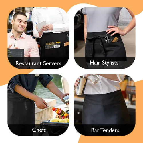 Miniatura 4 de Avalon Kitchen Server Aprons with 3 Pockets – 100% Polyester Waist Apron, 24x12 Inch Half Apron, Waitress Apron for Servers