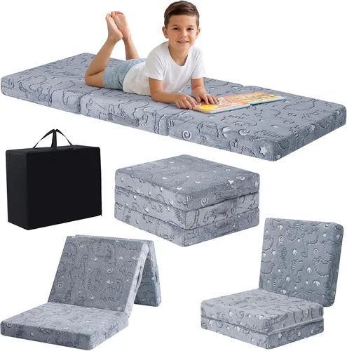 Miniatura 19 de MeMoreCool Colchón de suelo plegable para niños, Glow de 57x22 pulgadas, colchoneta para dormir y guardería para niños pequeños, futón plegable