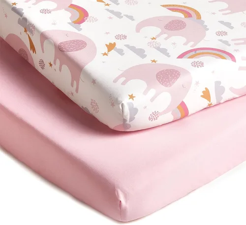 Miniatura 10 de TILLYOU Paquete de 2 sábanas bajeras para cuna, paquete y juego para colchón de niños pequeños, suaves y transpirables de 38 x 24 pulgadas, paquete
